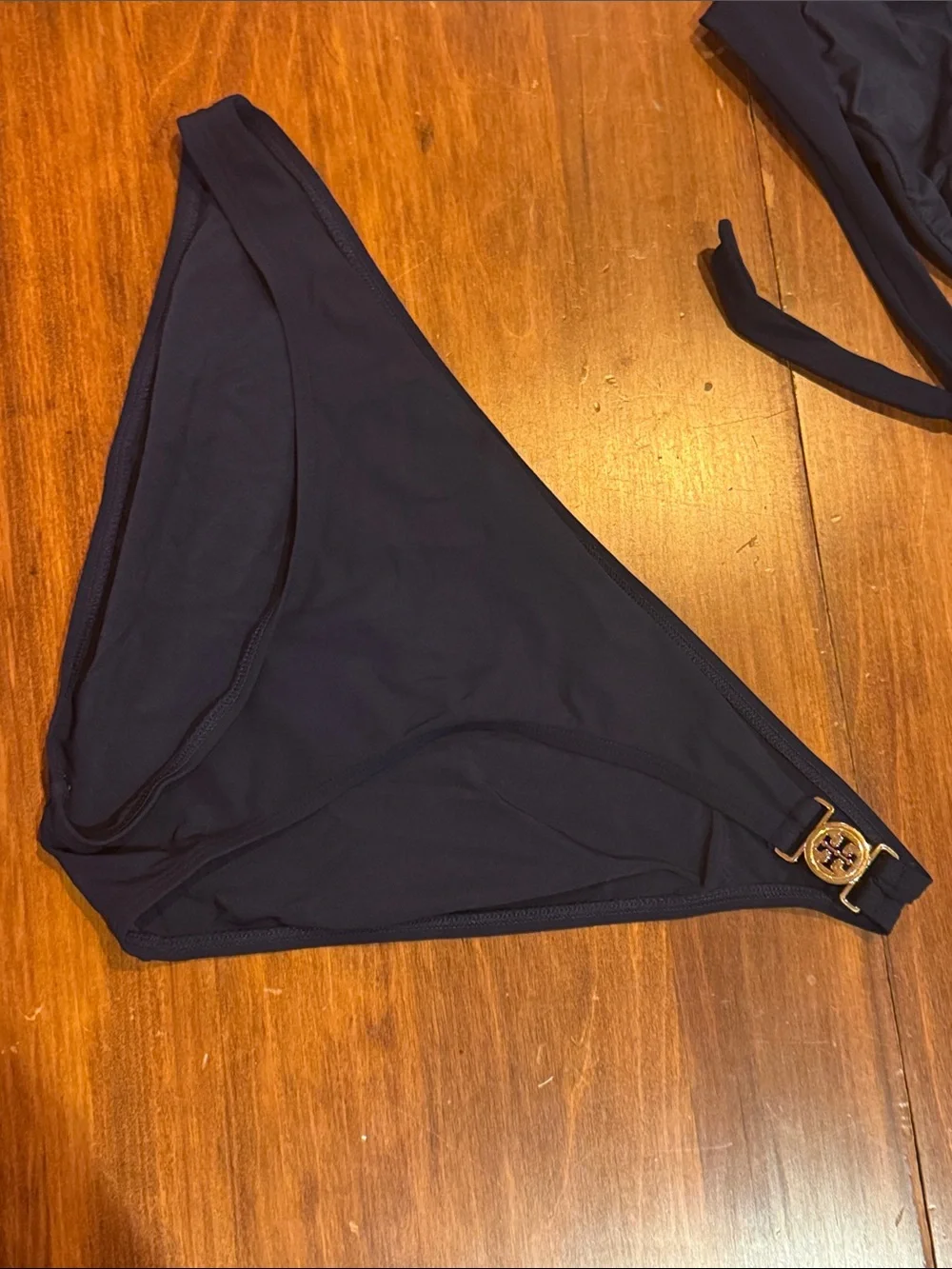 Tory Burch Miller Swimwear Two Piece Gold Logo Triangle Bikini M Navy Swimsuit